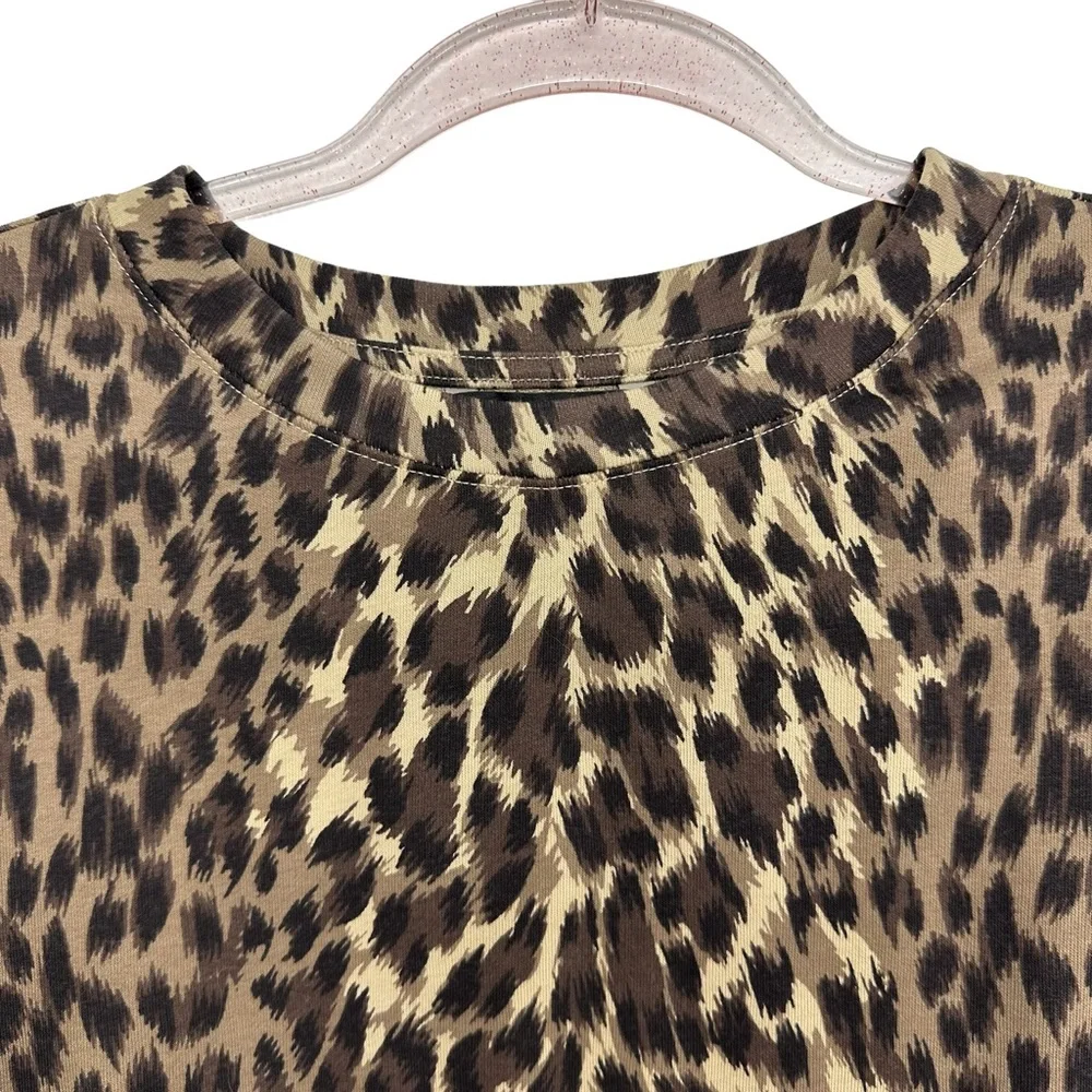 Pure Cotton Terry Knit Leopard Cheetah Sweatshirt Pullover